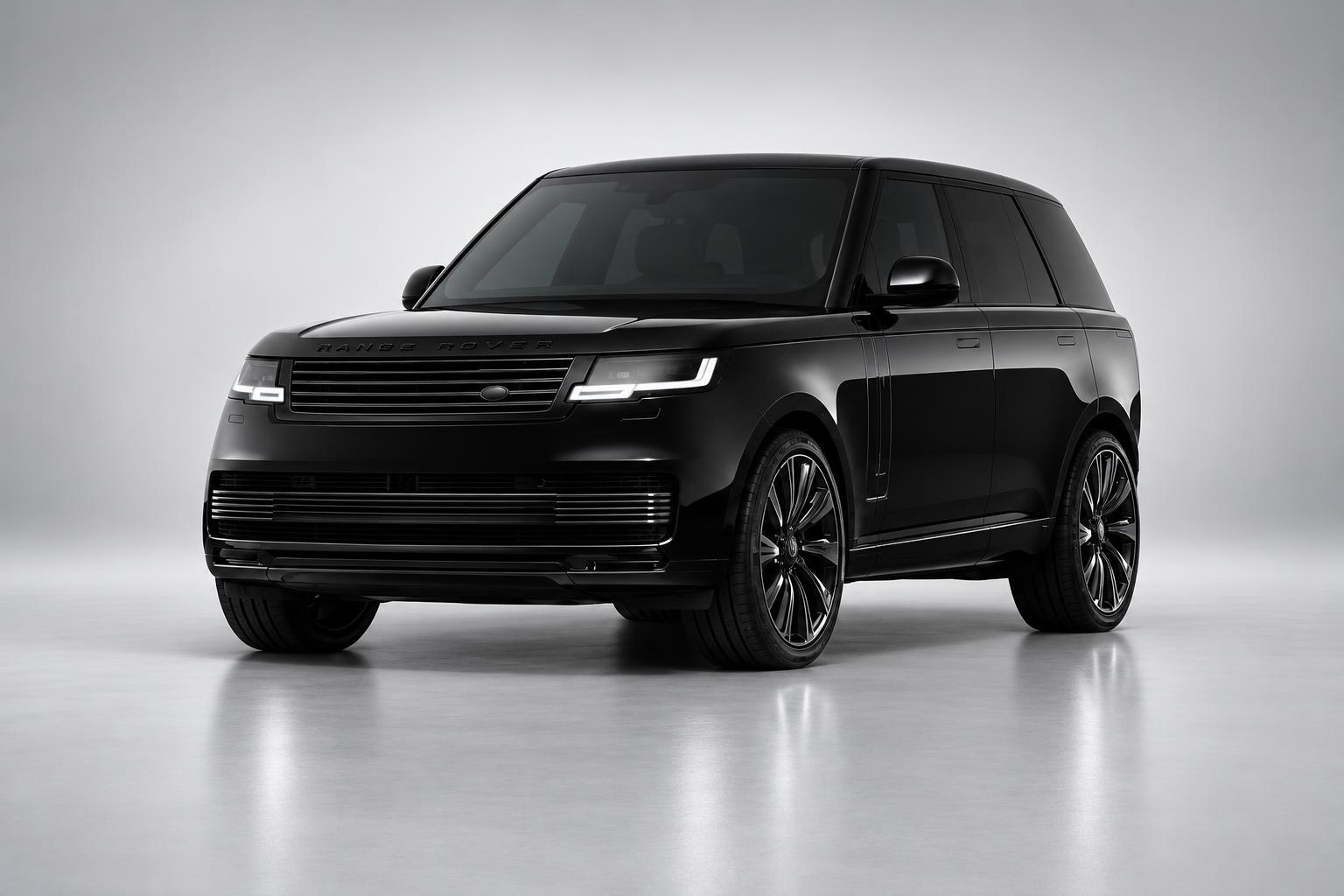 Black 2026 Range Rover long-wheelbase SUV in a neutral studio