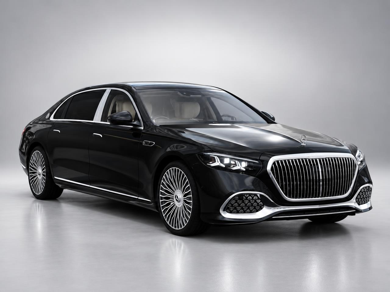 Black 2026 Mercedes-Maybach S680 photographed on a neutral studio background
